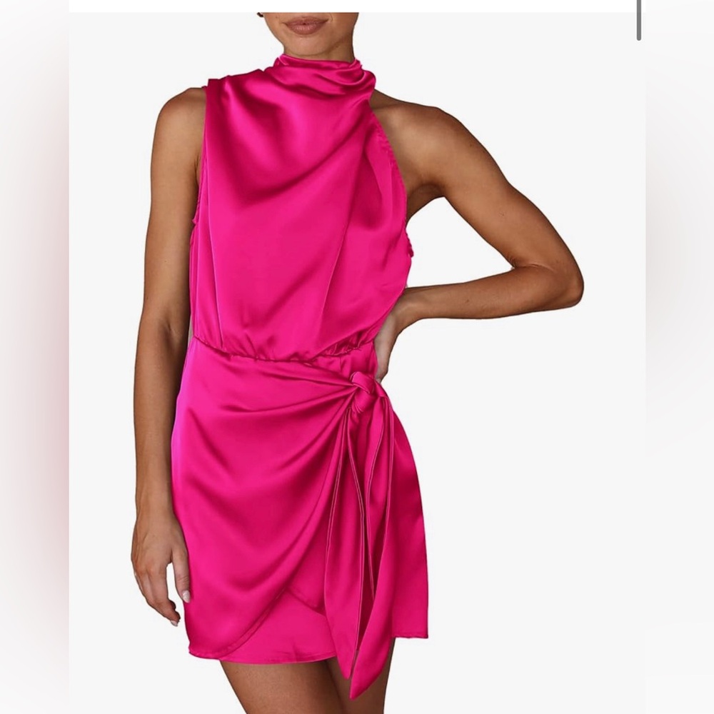 Hot pink high neck cocktail dress